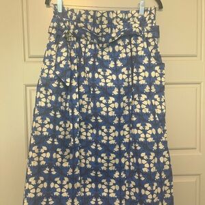 Blue and White Floral Tie-Waist Women's Skirt